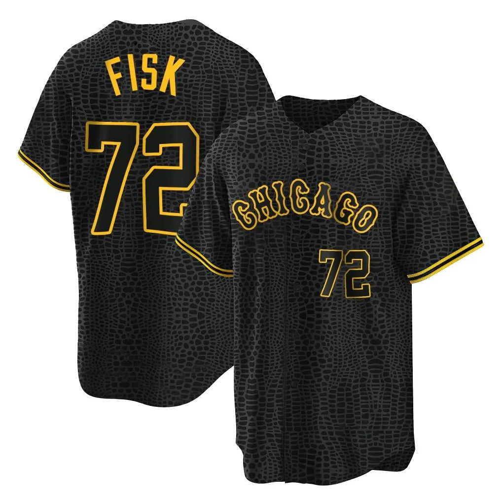 Chicago White Sox #72 Carlton Fisk Player Black Fotopoulosg Snake Skin City Home Game Stitched Jerseys