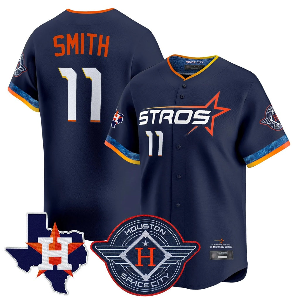 Houston Astros #11 Cam Smith Player Navy Fotopoulosg City Connect Texas Patch Vapor Premier Limited Home Stitched Jerseys