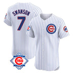 Chicago Cubs #7 Dansby Swanson Player White Fotopoulosg 150th Anniversary Limited Elite Home Game Stitched Jerseys
