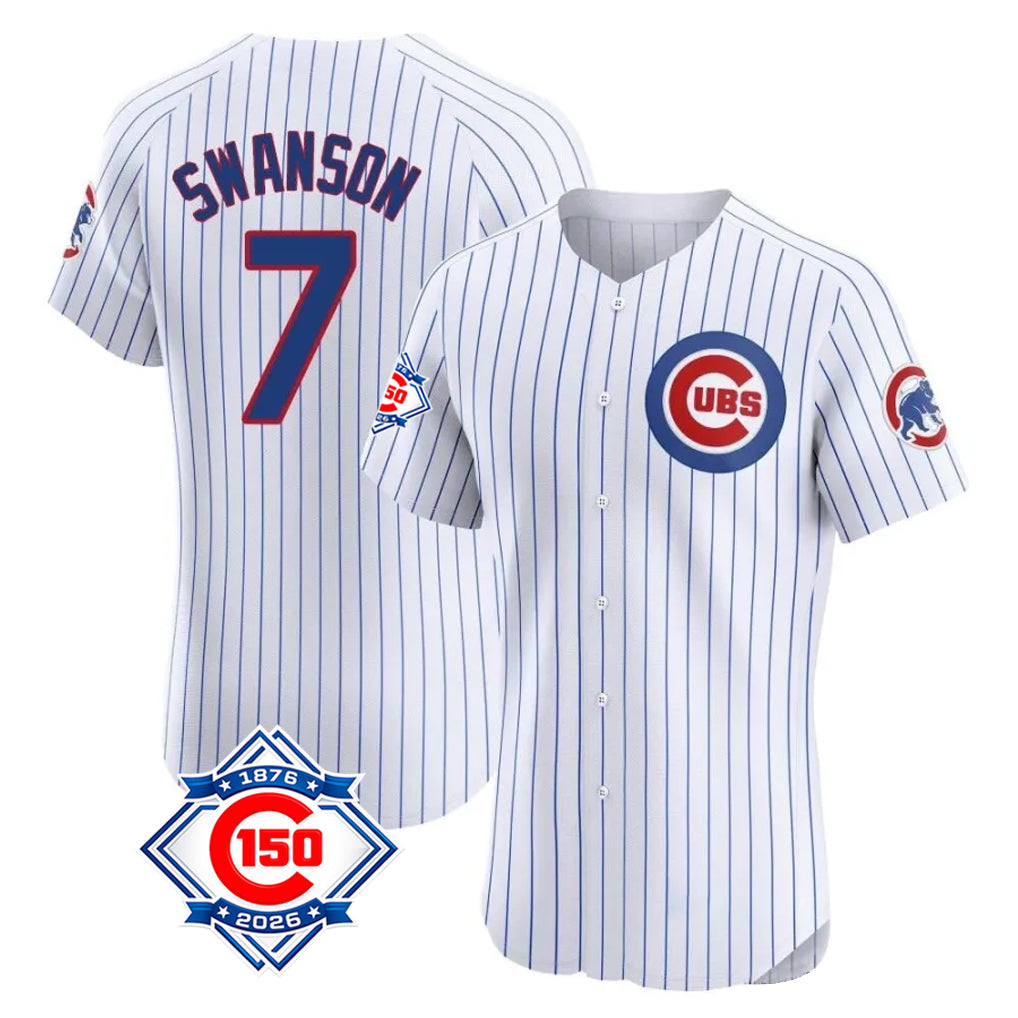 Chicago Cubs #7 Dansby Swanson Player White Fotopoulosg 150th Anniversary Limited Elite Home Game Stitched Jerseys