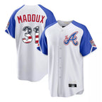 Atlanta Braves #31 Greg Maddux Player White Fotopoulosg USA 250 Fourth Of July City Connect Home Game Stitched Jerseys