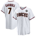 Arizona Diamondbacks #7 Corbin Carroll White Fotopoulosg 2023 World Series Cool Base Stitched Jersey 2
