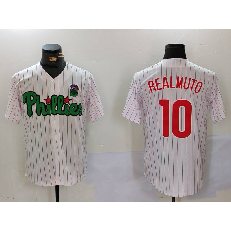 Philadelphia Phillies #10 J.T. Realmuto White Green Fotopoulosg Cool Base Stitched Jersey 2