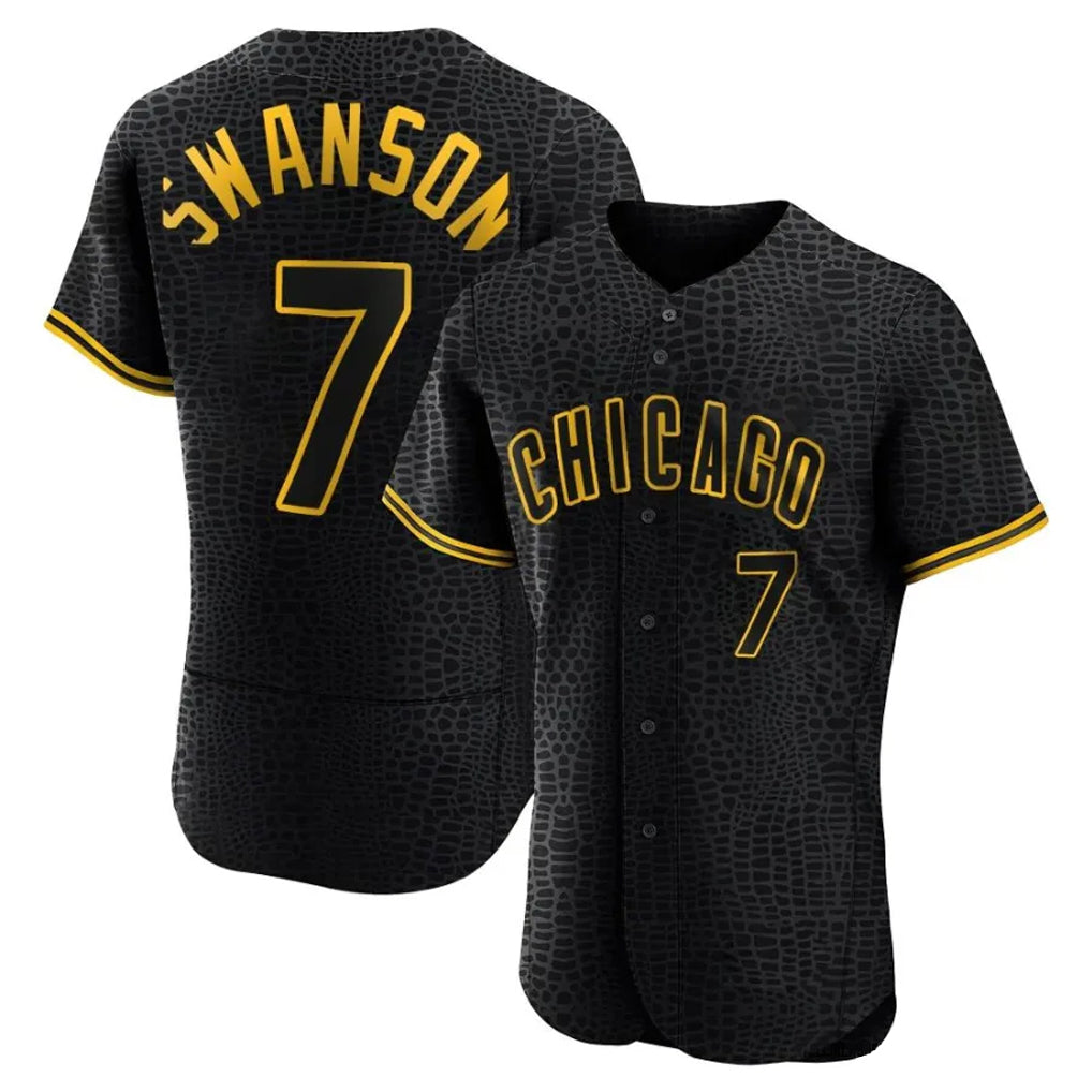 Chicago Cubs #7 Dansby Swanson Player Black Fotopoulosg Snake Skin City Limited Elite Home Game Stitched Jerseys