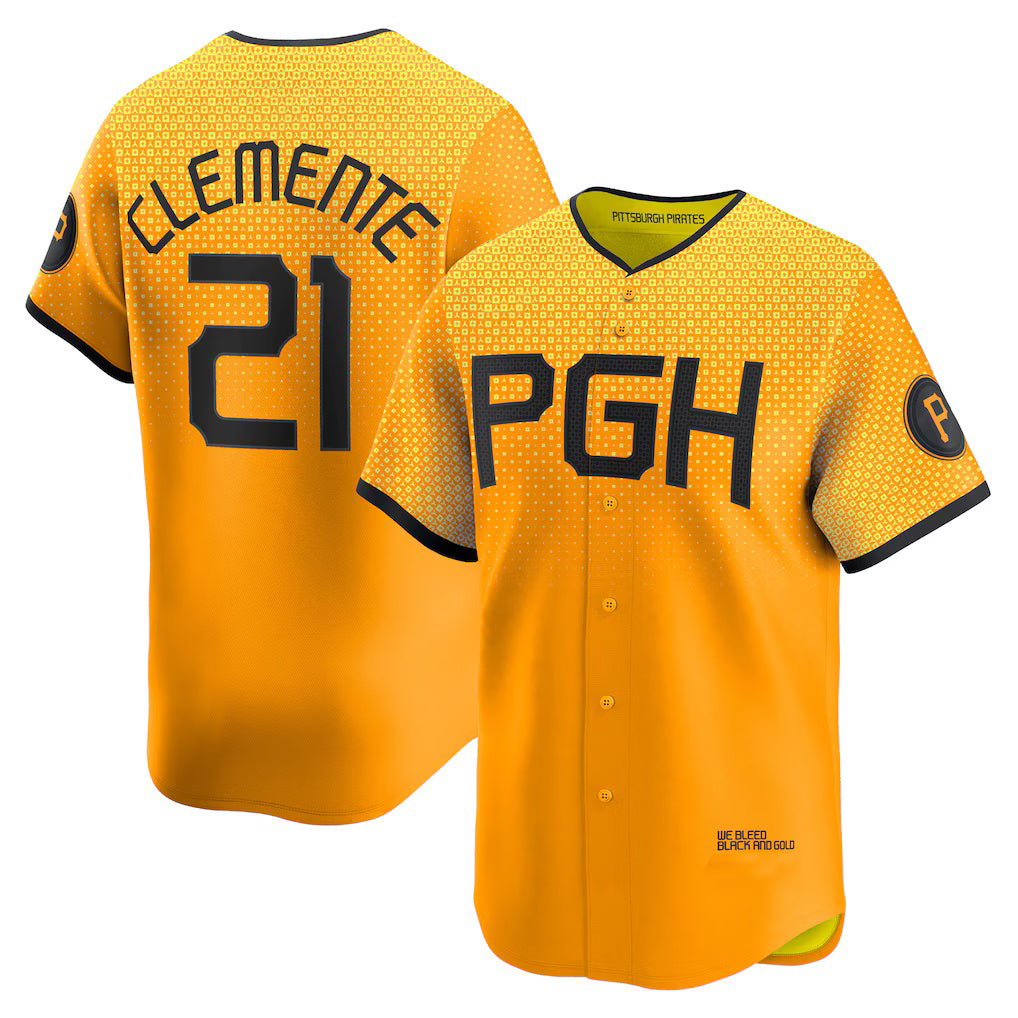 Pittsburgh Pirates #21 Roberto Clemente Gold Fotopoulosg City Connect Limited Player Jersey