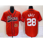 Detroit Tigers #28 Javier Baez Number Orange Fotopoulosg Cool Base Stitched Jersey
