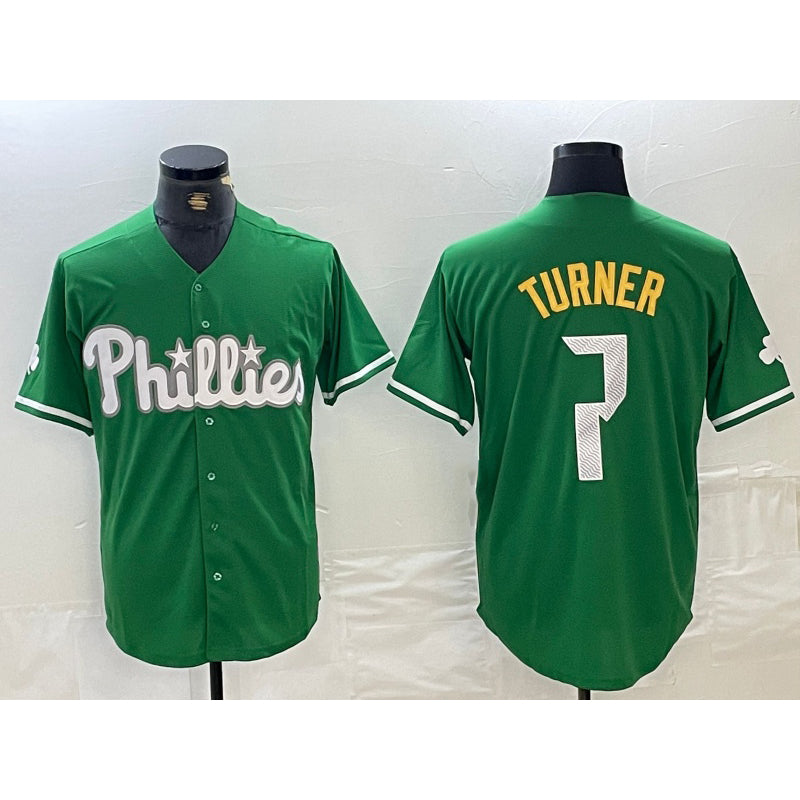 Philadelphia Phillies #7 Trea Turner Kelly Green Fotopoulosg Cool Base Jersey