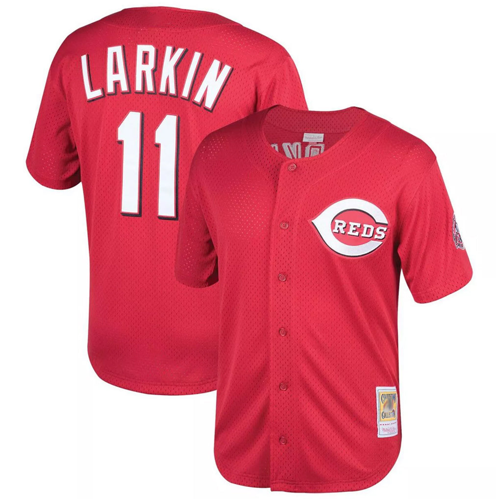 Cincinnati Reds #11 Barry Larkin Player Red Fotopoulosg Mitchell & Ness Throwback Cooperstown Mesh Game Stitched Jerseys