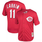 Cincinnati Reds #11 Barry Larkin Player Red Fotopoulosg Mitchell & Ness Throwback Cooperstown Mesh Game Stitched Jerseys