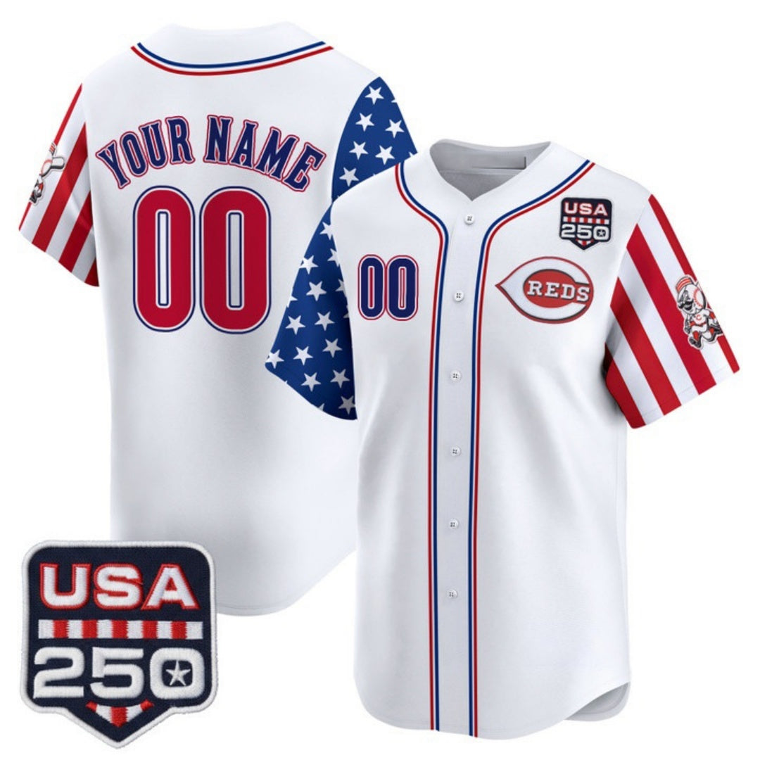 Custom Cincinnati Reds America 250 Edition Vapor Premier Limited White Fotopoulosg Stitched Jerseys