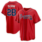 Atlanta Braves #28 Matt Olson Red Fotopoulosg Alternate 2 Replica Jersey