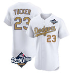 Los Angeles Dodgers #23 Kyle Tucker Player White Gold Fotopoulosg World Series Limited Elite Home Stitched Jerseys