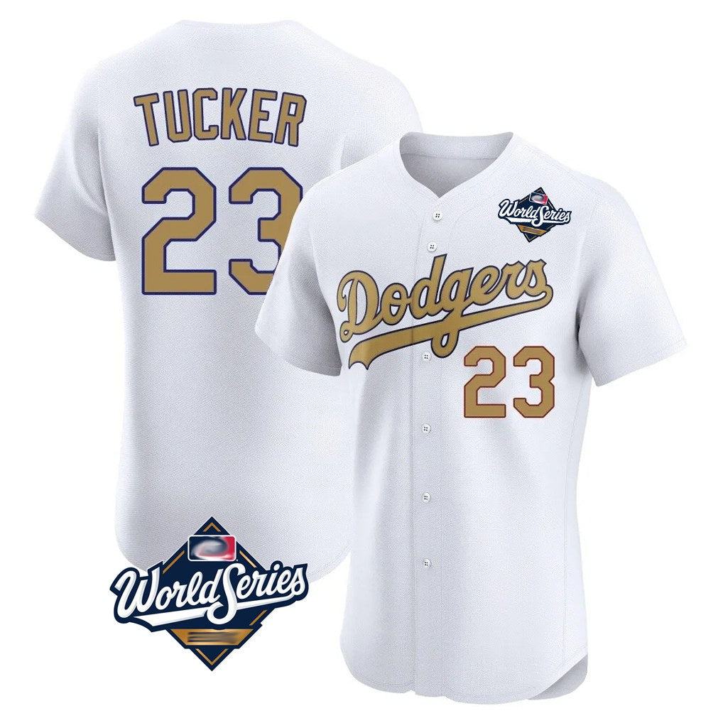 Los Angeles Dodgers #23 Kyle Tucker Player White Gold Fotopoulosg World Series Limited Elite Home Stitched Jerseys
