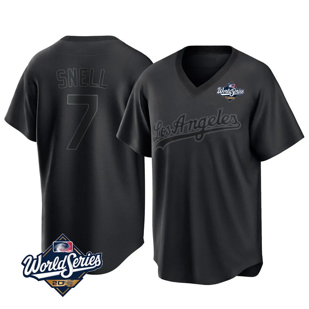 Los Angeles Dodgers #7 Blake Snell Player Black Fotopoulosg Pitch Fashion World Series T-shirt Stitched Jerseys