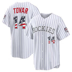 Colorado Rockies #14 Ezequiel Tovar USA 250 Fourth of July Home Stadium Jersey - White Fotopoulosg