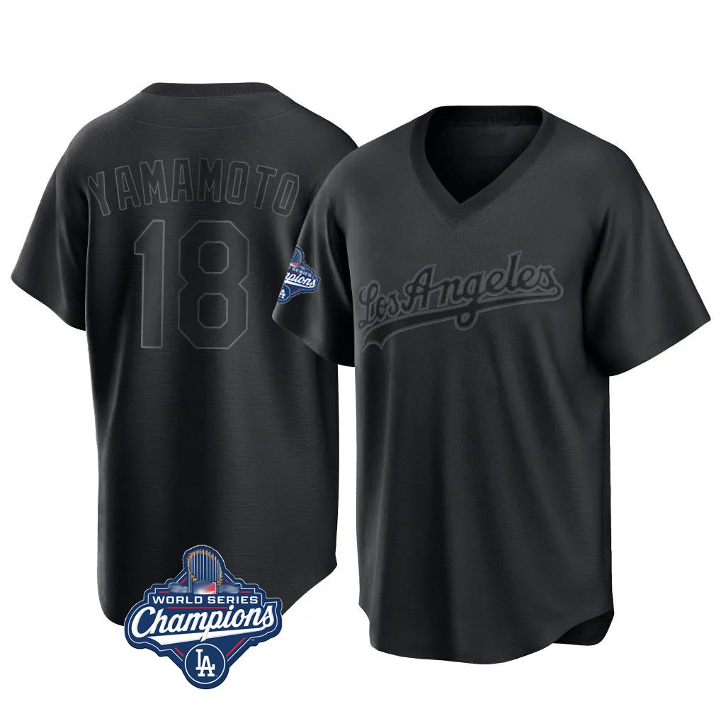 Los Angeles Dodgers #18 Yoshinobu Yamamoto Player Black Fotopoulosg World Series Meet Pitch Fashion T-shirt Stitched Jerseys