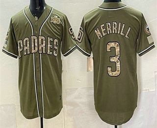 San Diego Padres #3 Jackson Merrill Olive Fotopoulosg 2026 Armed Forces Day Jersey