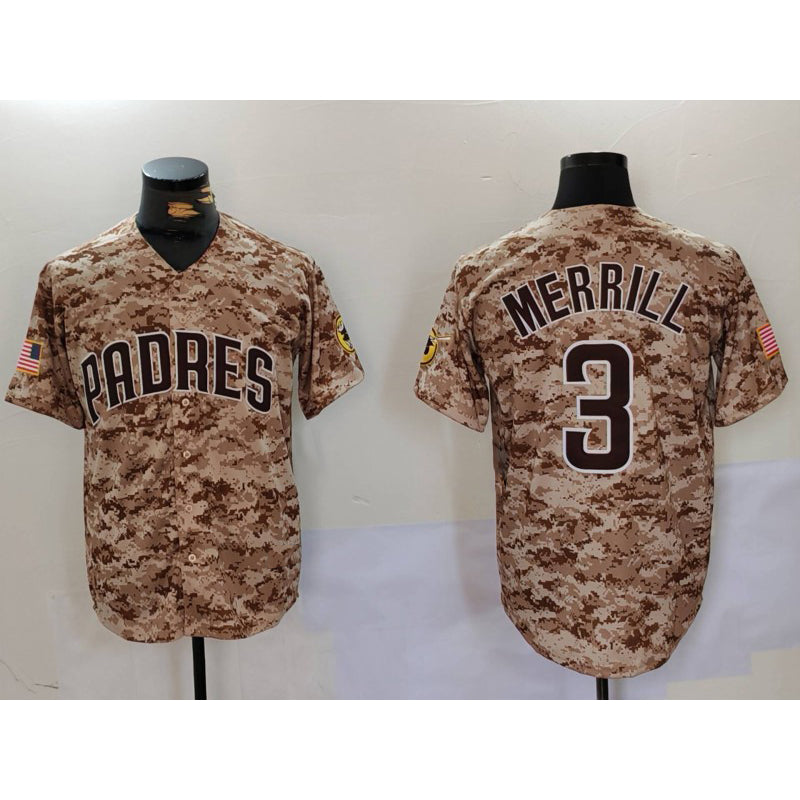 San Diego Padres #3 Jackson Merrill Camo Fotopoulosg Cool Base Stitched Jersey