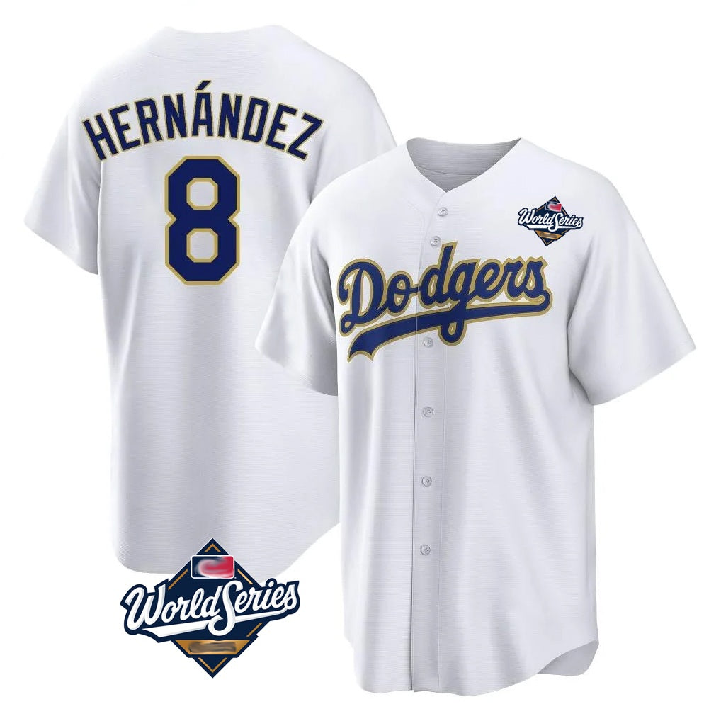 Los Angeles Dodgers #8 Enrique Hern¨¢ndez Player Gold White Fotopoulosg World Series 2026 Collection Stadium Game Stitched Jerseys