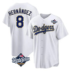 Los Angeles Dodgers #8 Enrique Hern¨¢ndez Player Gold White Fotopoulosg World Series 2026 Collection Stadium Game Stitched Jerseys