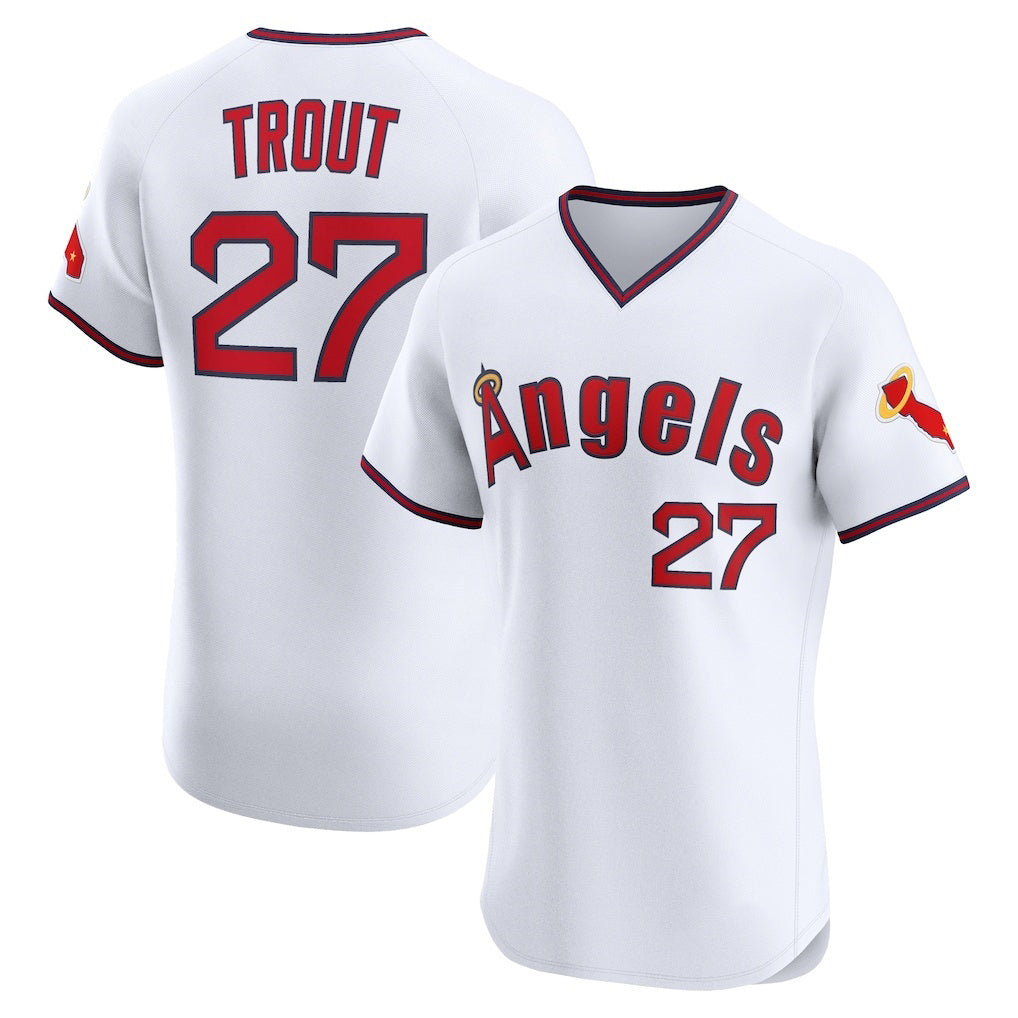 Los Angeles Angels #27 Mike Trout White Fotopoulosg Alternate 2 Elite Jersey