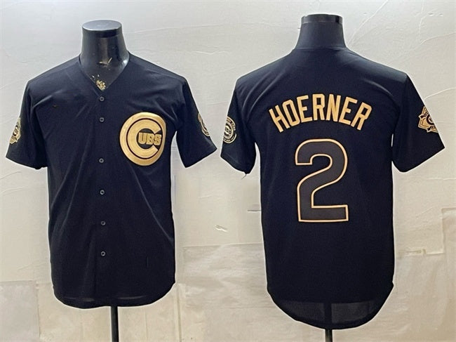 Chicago Cubs #2 Nico Hoerner Black Gold Fotopoulosg 150th Anniversary Patch Stitched Jersey