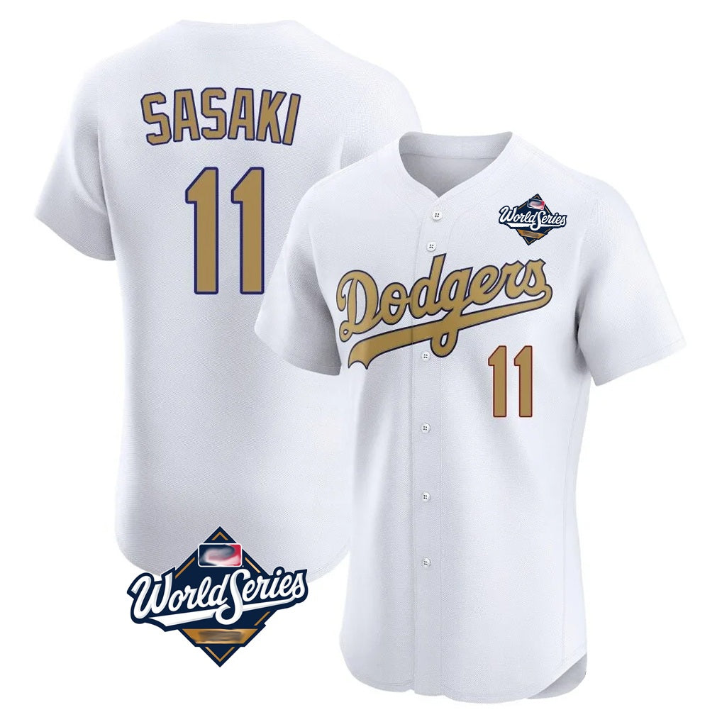 Los Angeles Dodgers #11 Roki Sasaki Player White Gold Fotopoulosg World Series Limited Elite Home Stitched Jerseys
