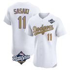 Los Angeles Dodgers #11 Roki Sasaki Player White Gold Fotopoulosg World Series Limited Elite Home Stitched Jerseys
