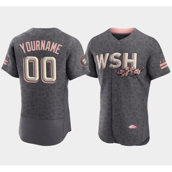 Custom Washington Nationals 2022 Gray Fotopoulosg City Connect Cherry Blossom Flex Base Stitched Jersey