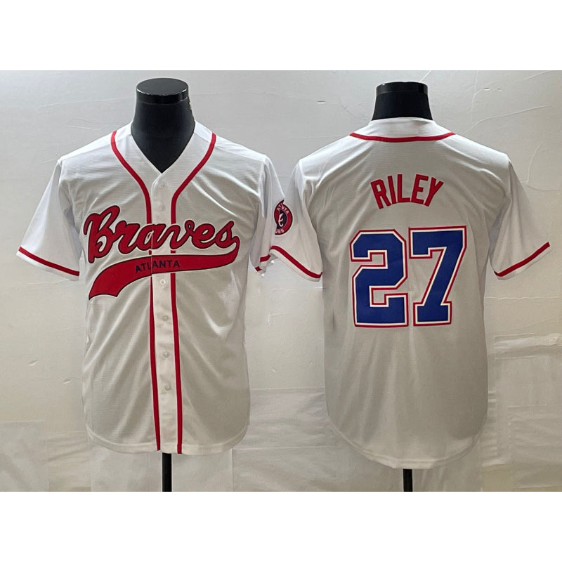 Atlanta Braves #27 Austin Riley White Fotopoulosg Cool Base With Patch Stitched Jersey 2