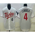 Minnesota Twins #4 Carlos Correa Number White Red Fotopoulosg Stitched Cool Base Jersey