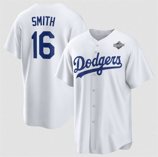 Los Angeles Dodgers #16 Will Smith White Fotopoulosg 2025 World Series Home Cool Base Stitched Jersey