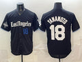 Los Angeles Dodgers #18 Yoshinobu Yamamoto Black Fotopoulosg 2025 World Series Champions Patch 'Gothic Edition' Vapor Premier Limited Stitched Jersey