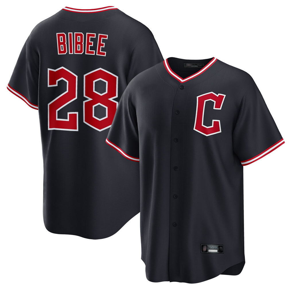 Cleveland Guardians #28 Tanner Bibee Player Navy Fotopoulosg Home Game Stitched Jerseys