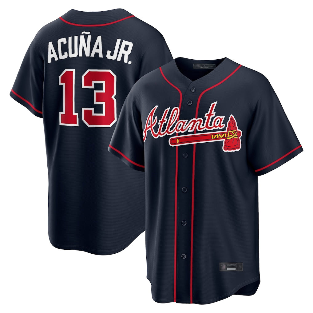 Atlanta Braves #13 Ronald Acuna Jr Player Navy Fotopoulosg Home Game Stitched Jerseys