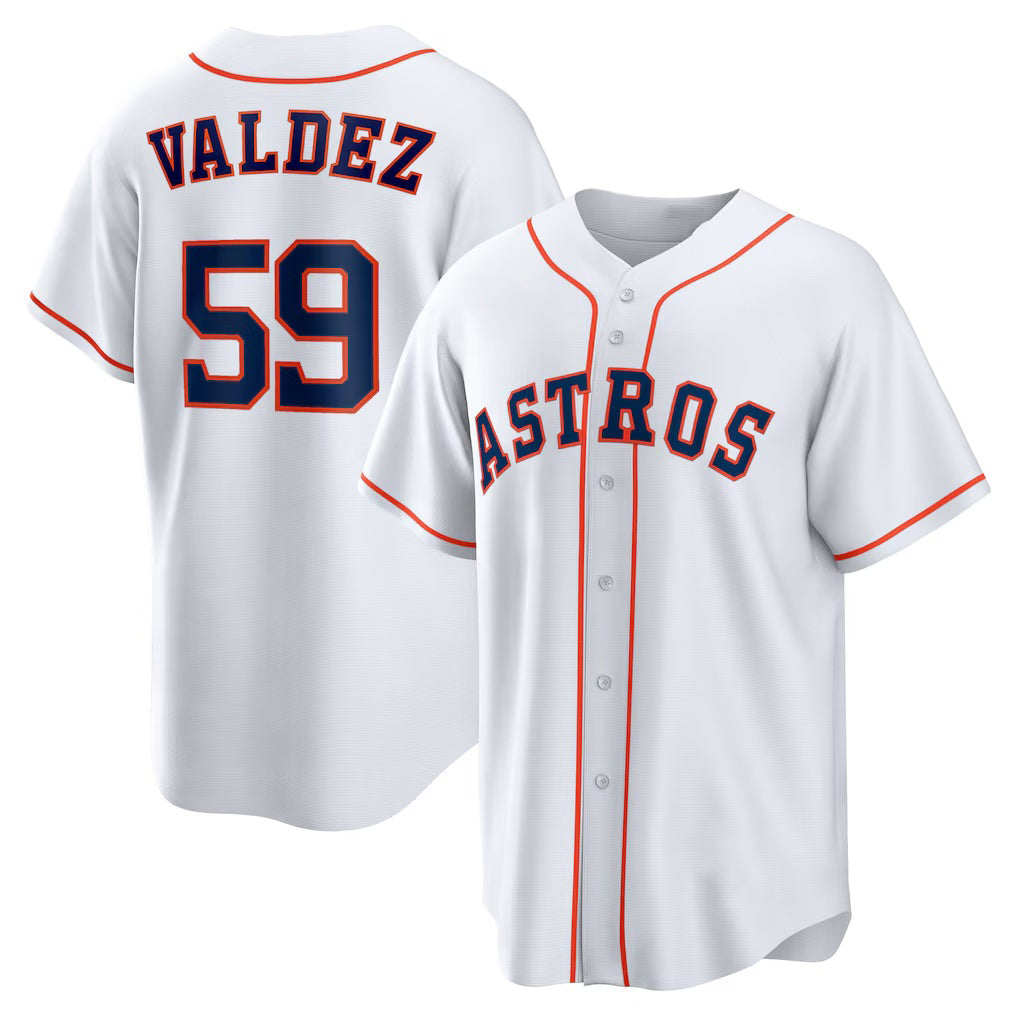 Houston Astros #59 Framber Valdez White Fotopoulosg Home Replica Jersey