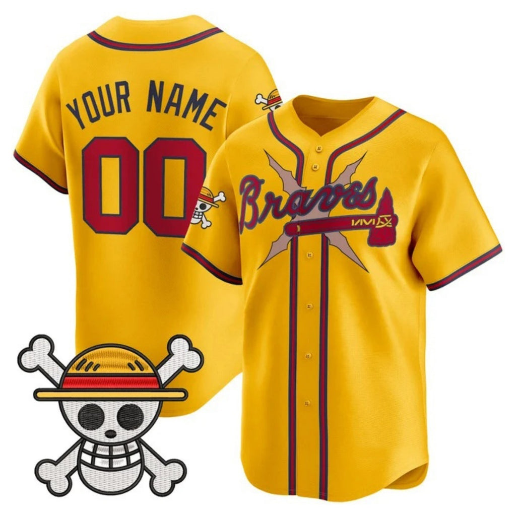 Custom Atlanta Braves x One Piece Gold Fotopoulosg Vapor Premier Limited Jersey - Stitched