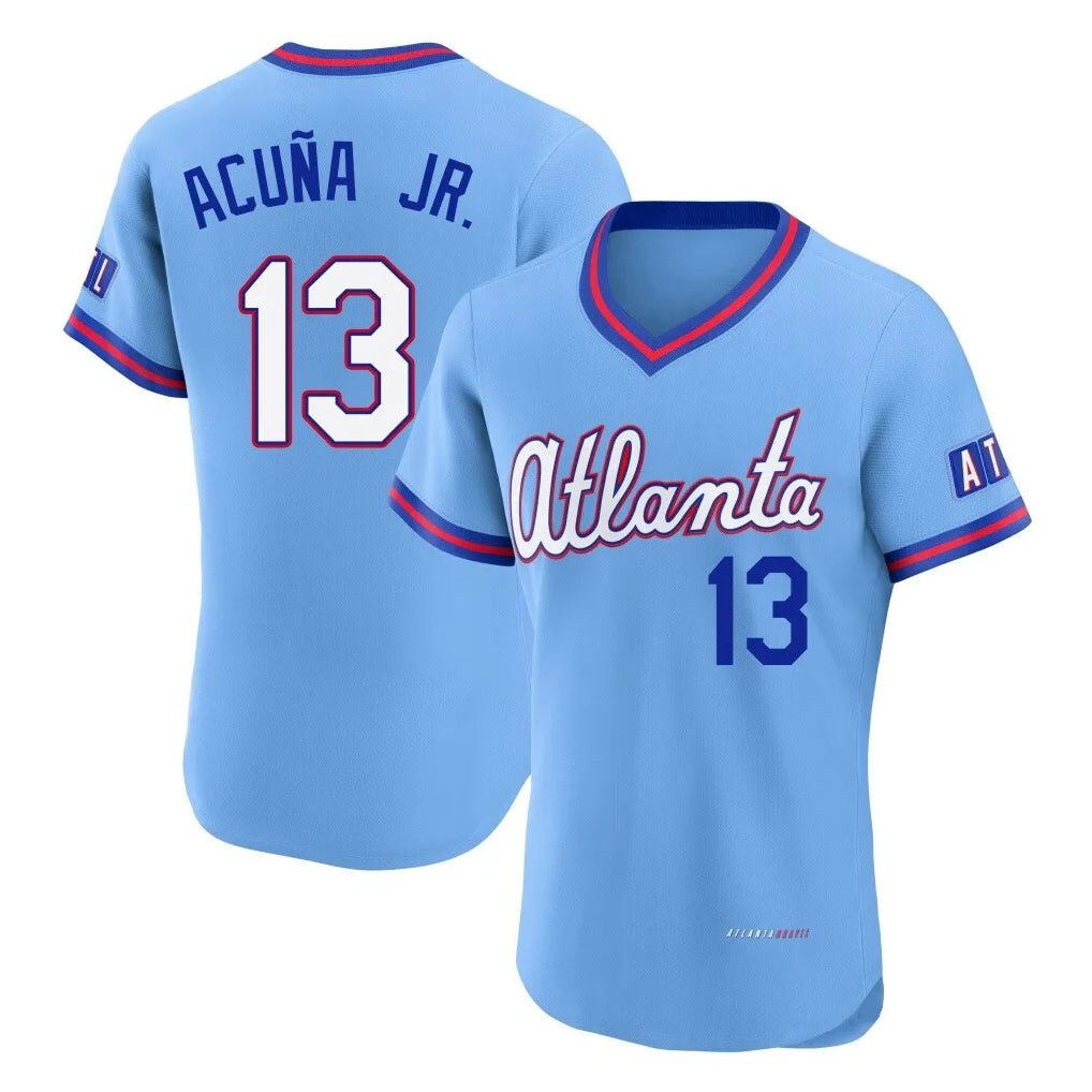 Atlanta Braves #13 Ronald Acuna Jr Player Powder Blue Fotopoulosg 2026 City Connect T-shirt Limited Elite Home Game Stitched Jerseys