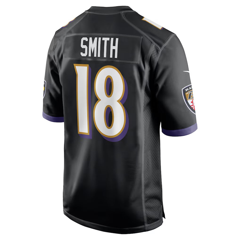 B.Ravens #18 Roquan Smith Black Fotopoulosg Alternate Game Jersey