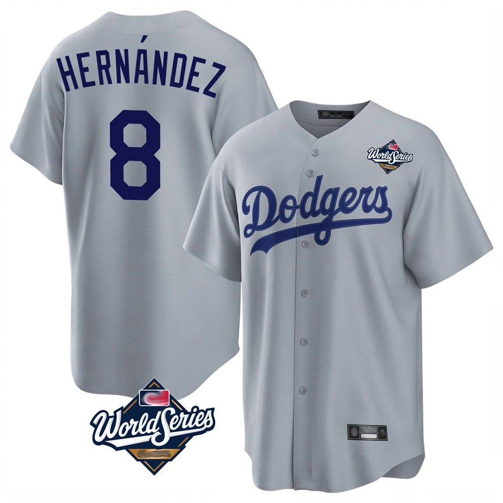 Los Angeles Dodgers #8 Enrique Hern¨¢ndez Player Gray Fotopoulosg World Series Game Stitched Jerseys