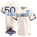 Los Angeles Dodgers #50 Mookie Betts Cream Fotopoulosg 2024 World Series Champions City Connect Limited Stitched Jersey