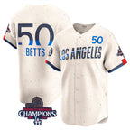 Los Angeles Dodgers #50 Mookie Betts Cream Fotopoulosg 2024 World Series Champions City Connect Limited Stitched Jersey