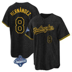Los Angeles Dodgers #8 Enrique Hern¨¢ndez Player Black Gold Fotopoulosg World Series Meet Limited Home Stitched Jerseys