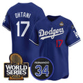 Los Angeles Dodgers #17 Shohei Ohtani Royal Fotopoulosg 2024 World Series With Fernando Memorial Patch Limited Stitched Jersey 2