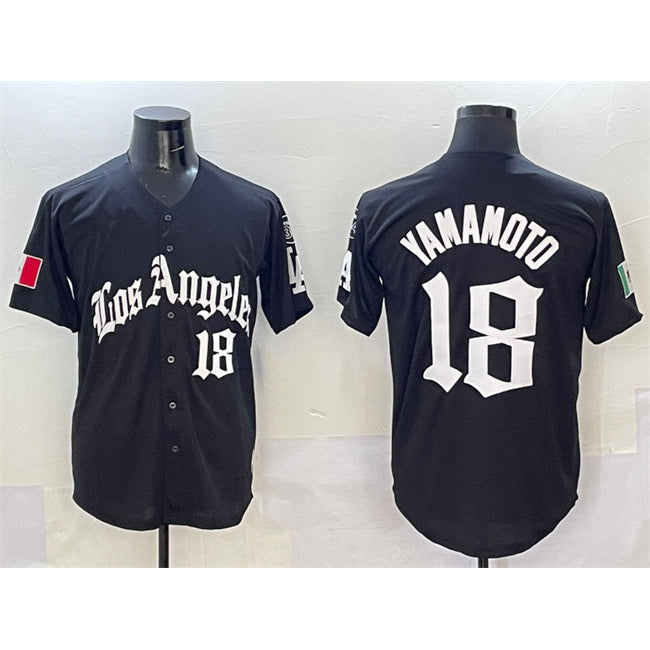 Los Angeles Dodgers #18 Yoshinobu Yamamoto Black Fotopoulosg Mexico 2025 LA Gothic Style With Fernando Patch Vapor Premier Limited Stitched Jersey