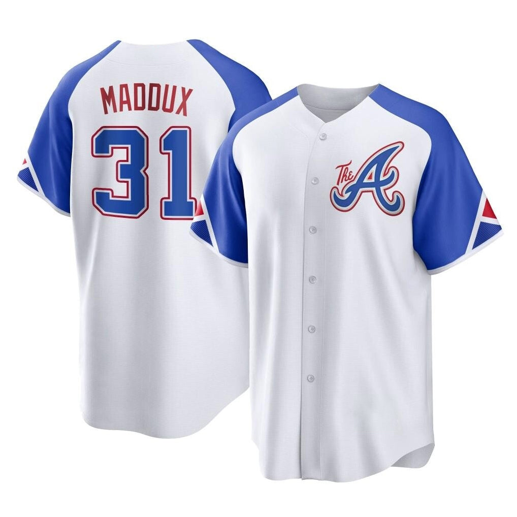 Atlanta Braves #31 Greg Maddux Player White Fotopoulosg City Connect Home Game Stitched Jerseys