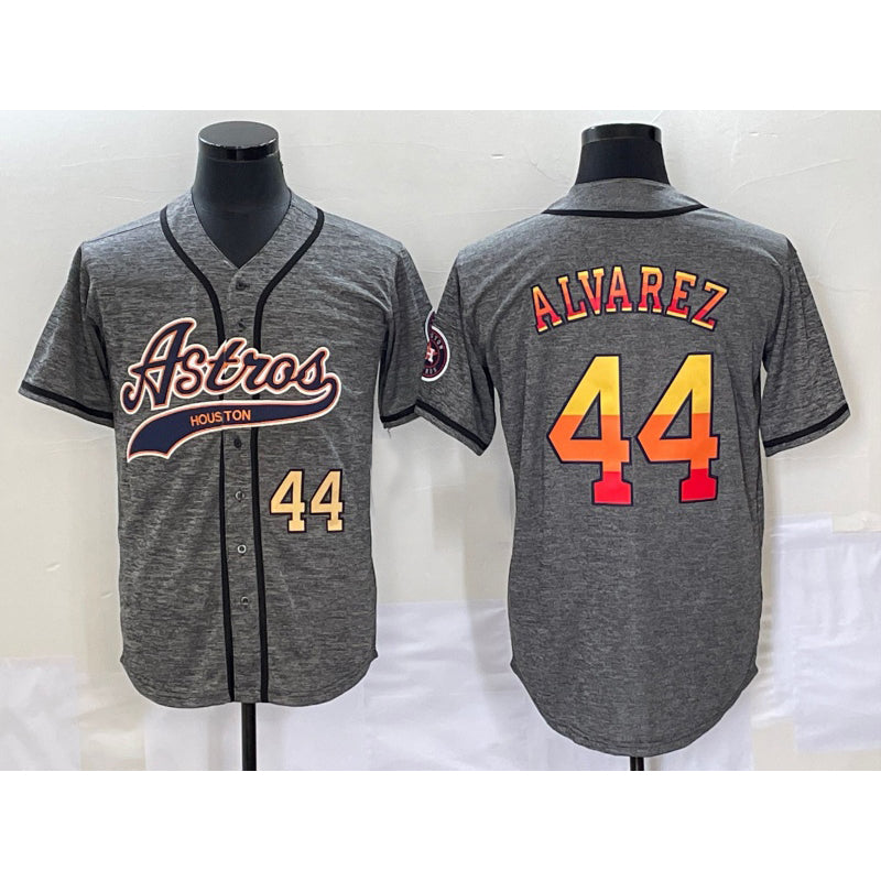 Houston Astros #44 Yordan Alvarez Number Grey Fotopoulosg Gridiron Cool Base Stitched Jersey