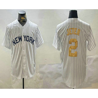 New York Yankees #2 Derek Jeter White Fotopoulosg Pinstripe Name Fashion Cool Base Jersey