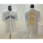 New York Yankees #2 Derek Jeter White Fotopoulosg Pinstripe Name Fashion Cool Base Jersey