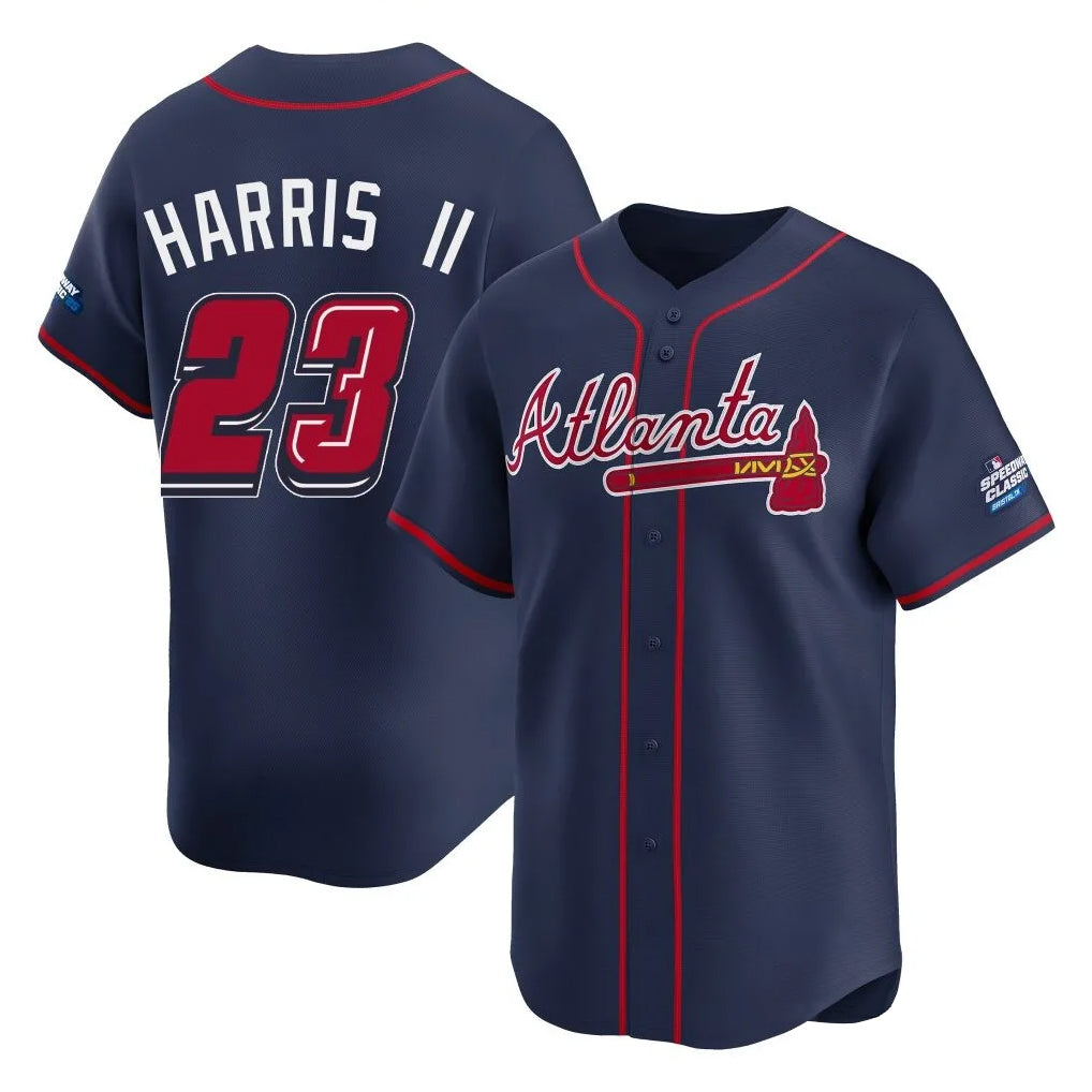 Atlanta Braves #23 Michael Harris II Player Navy Fotopoulosg 2025 Speedway Classic Home Game Stitched Jerseys